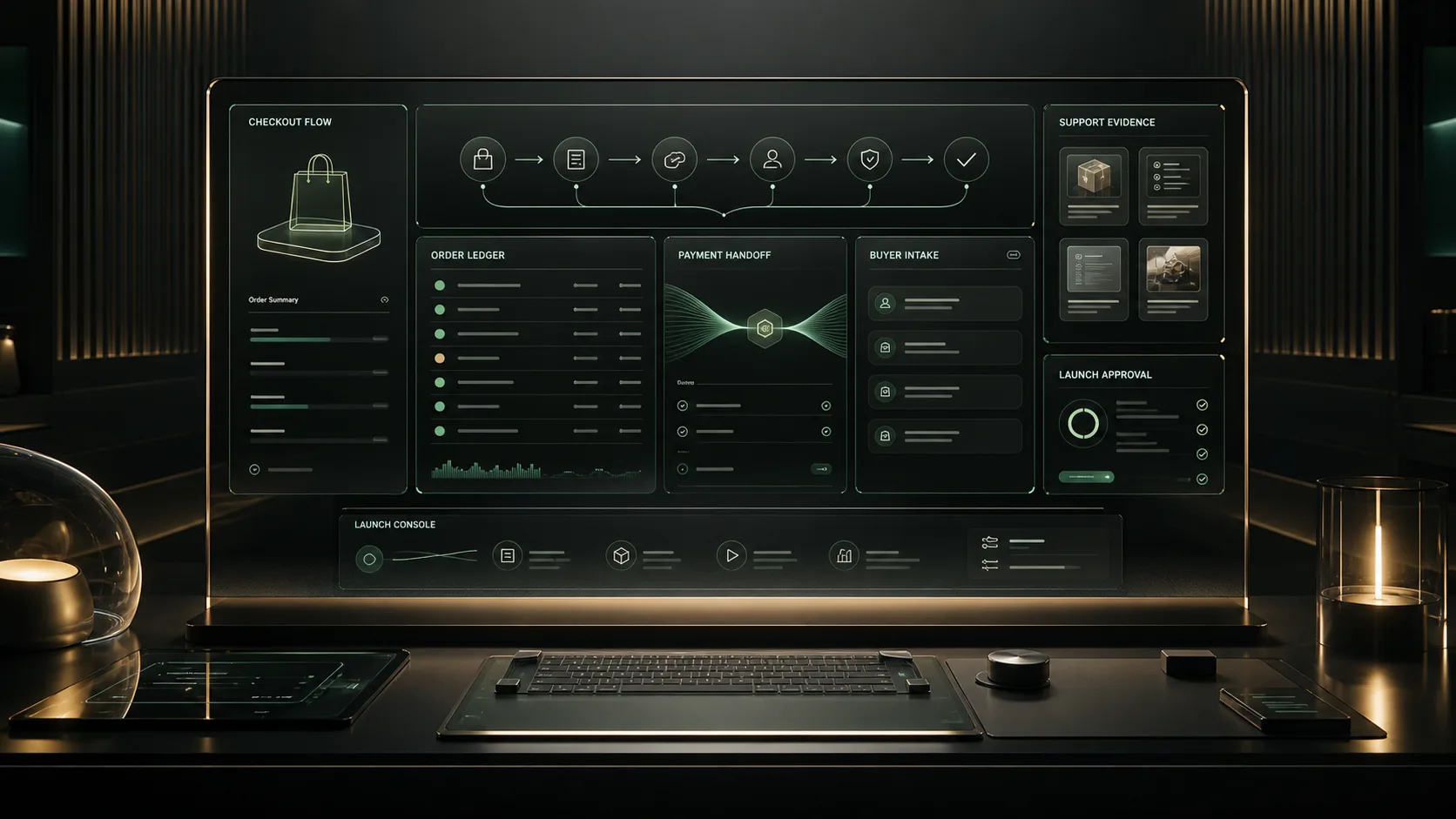 Premium command center for account, support, payment return, and GEO flow